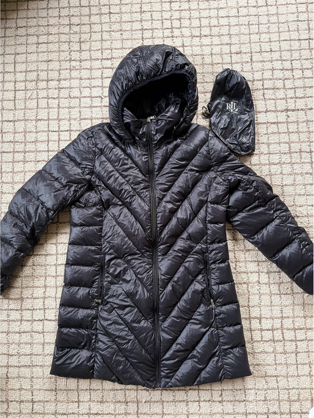 Women’s Lauren Ralph Lauren black down puffer jacket winter coat packable L